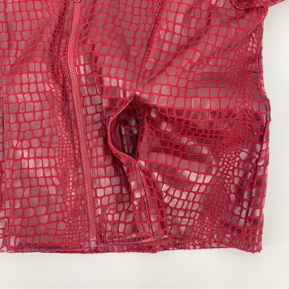 Selene Sport Red Embossed Animal Print Zipper Front Vinyl Jacket, 14 - Picture 13 of 16